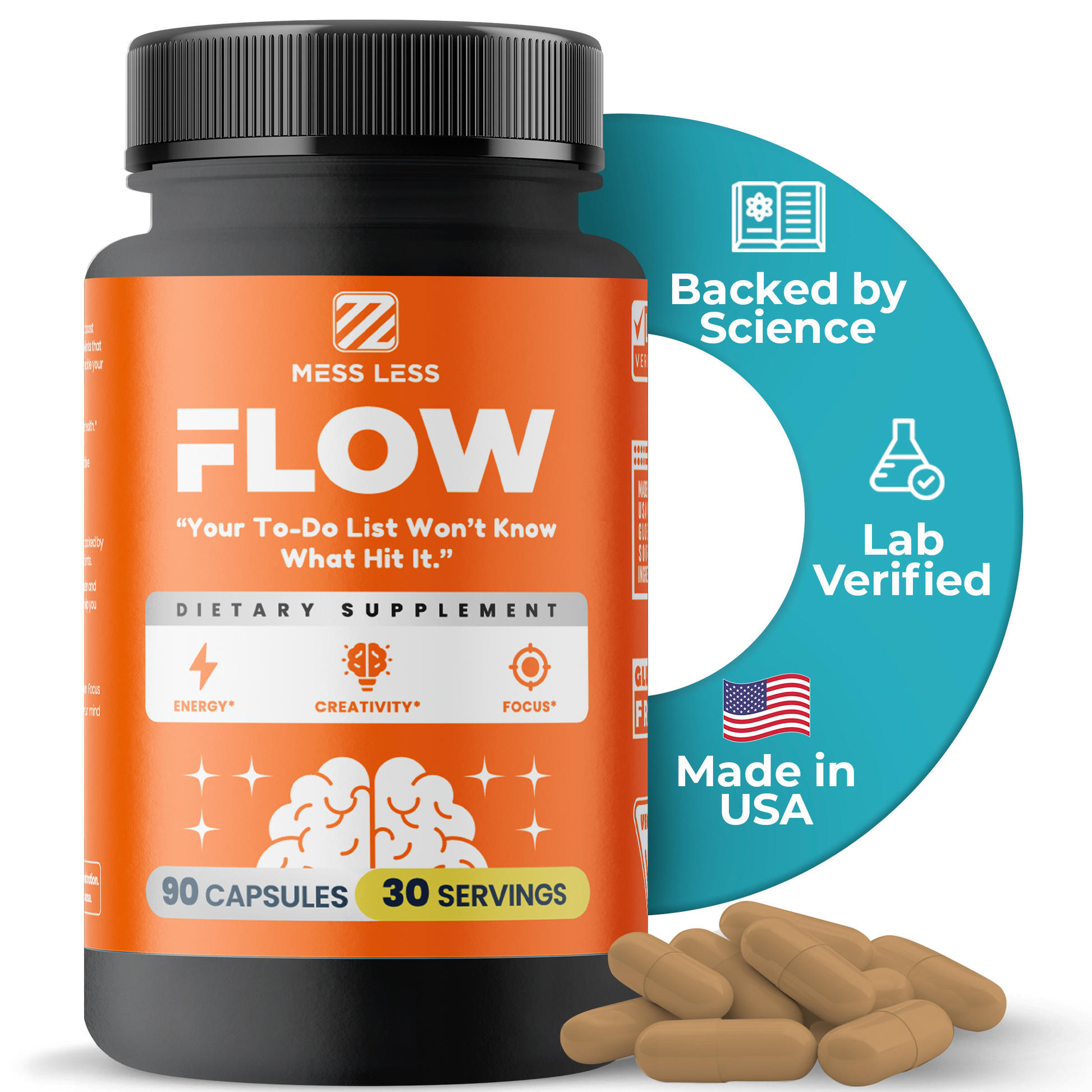 MESS LESS Nootropics Brain Supplements for Memory and Focus, Enhance Your Mental Clarity and Creativity with a Natural Cognitive Focus Supplement, Memory Supplement for Brain